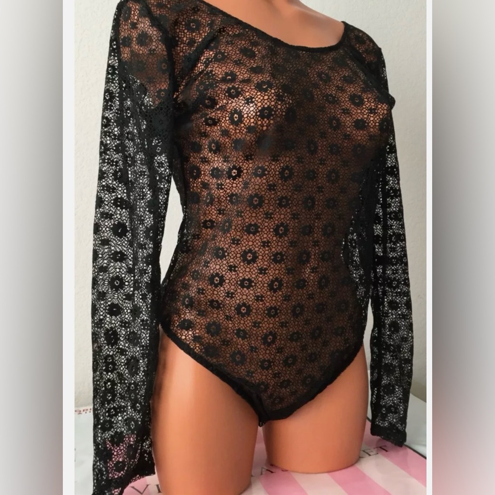 Victoria's Secret Long Sleeves XS/S Black Lace Teddy Bodysuit